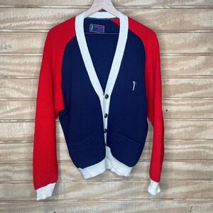 Vintage Spalding Sportswear Cardigan Sweater Red White Blue Golf Logo USA XL